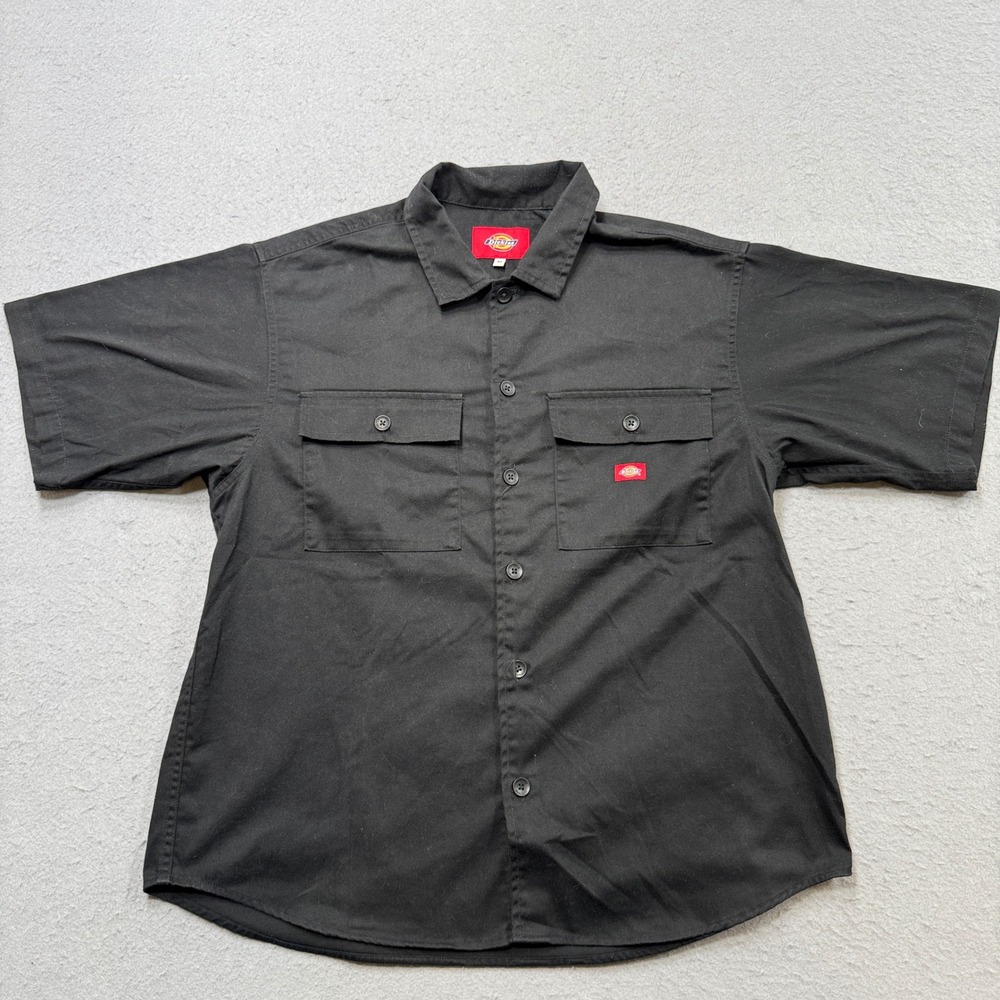 Dickies Work Shirt Men's Medium Black Short Sleeve Button Down Utility Workwear